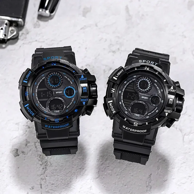 YIKAZE Sports Watch for men Black Dial Military Digital Watch Luminous Date Chronograph Alarm Clock Student Kids Man Wristwatch