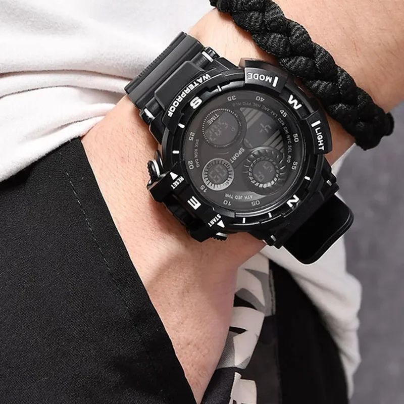 YIKAZE Sports Watch for men Black Dial Military Digital Watch Luminous Date Chronograph Alarm Clock Student Kids Man Wristwatch