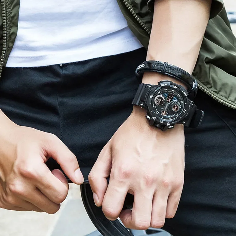 YIKAZE Sports Watch for men Black Dial Military Digital Watch Luminous Date Chronograph Alarm Clock Student Kids Man Wristwatch