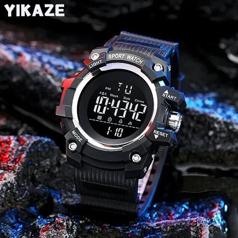 YIKAZE Sports Watch for men Black Dial Military Digital Watch Luminous Date Chronograph Alarm Clock Student Kids Man Wristwatch