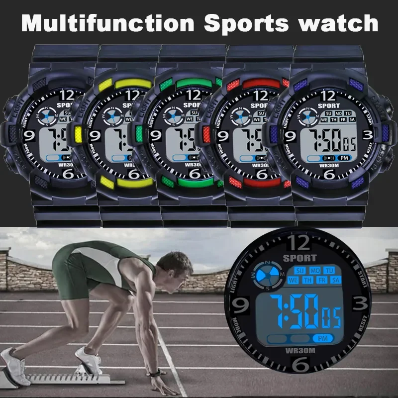 YIKAZE Sports Watch for men Black Dial Military Digital Watch Luminous Date Chronograph Alarm Clock Student Kids Man Wristwatch