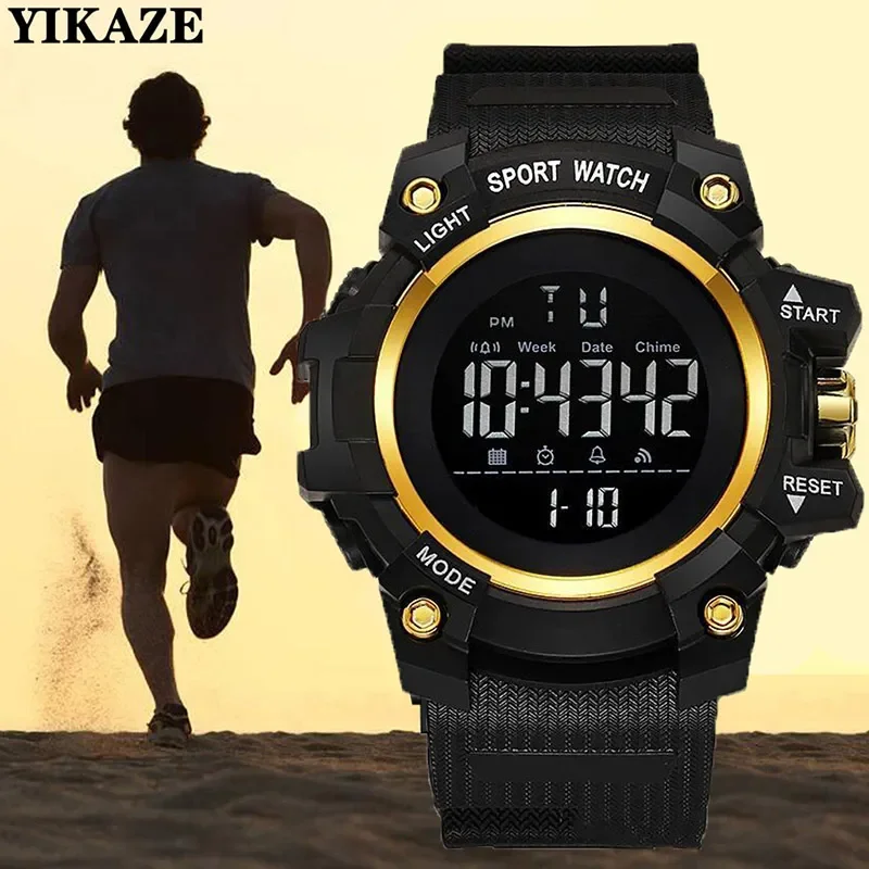YIKAZE Sports Watch for men Black Dial Military Digital Watch Luminous Date Chronograph Alarm Clock Student Kids Man Wristwatch