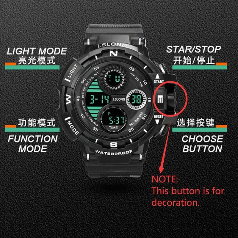 YIKAZE Sports Watch for men Black Dial Military Digital Watch Luminous Date Chronograph Alarm Clock Student Kids Man Wristwatch