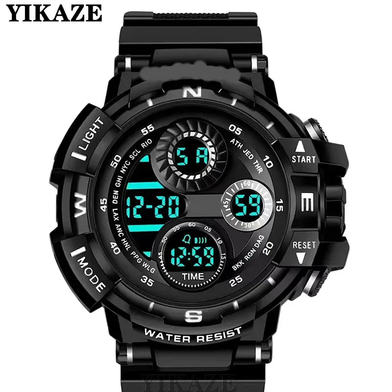 YIKAZE Sports Watch for men Black Dial Military Digital Watch Luminous Date Chronograph Alarm Clock Student Kids Man Wristwatch