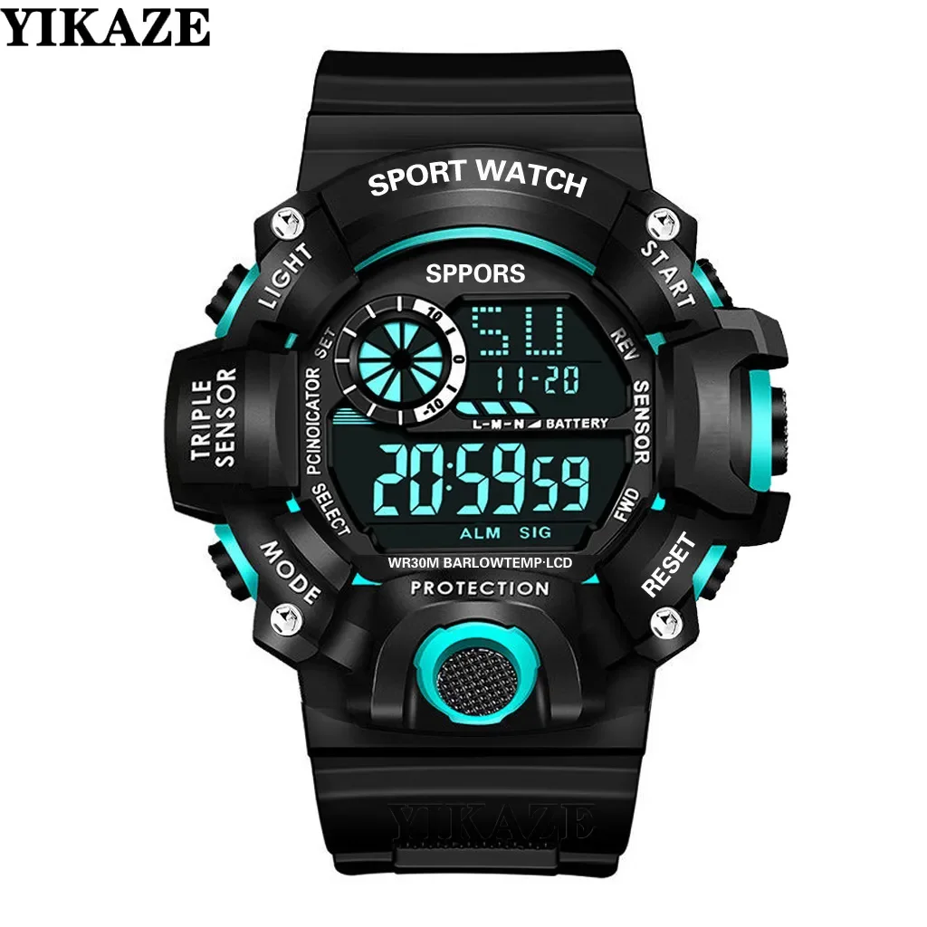 YIKAZE Sports Watch for men Black Dial Military Digital Watch Luminous Date Chronograph Alarm Clock Student Kids Man Wristwatch