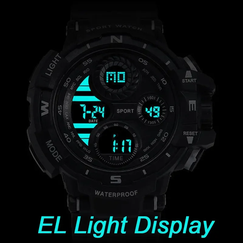 YIKAZE Sports Watch for men Black Dial Military Digital Watch Luminous Date Chronograph Alarm Clock Student Kids Man Wristwatch