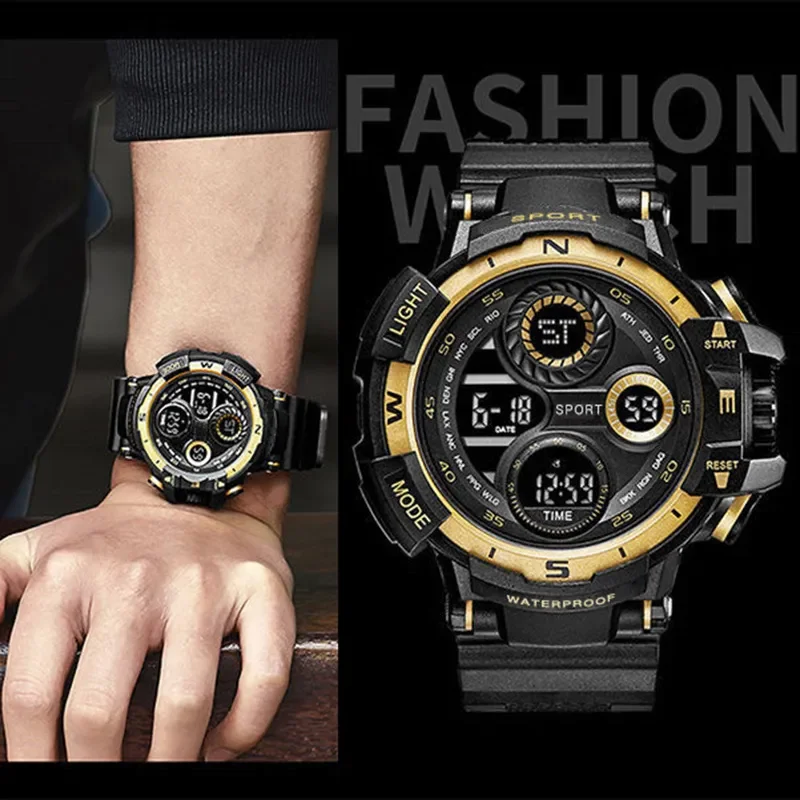 YIKAZE Sports Watch for men Black Dial Military Digital Watch Luminous Date Chronograph Alarm Clock Student Kids Man Wristwatch