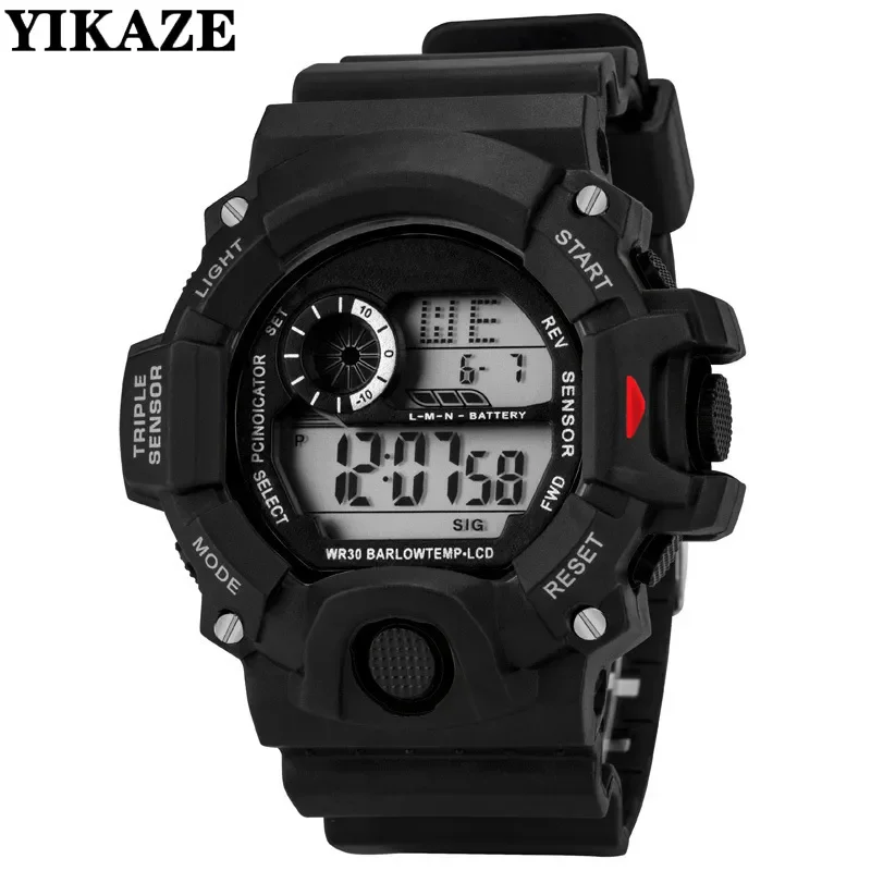 YIKAZE Sports Watch for men Black Dial Military Digital Watch Luminous Date Chronograph Alarm Clock Student Kids Man Wristwatch