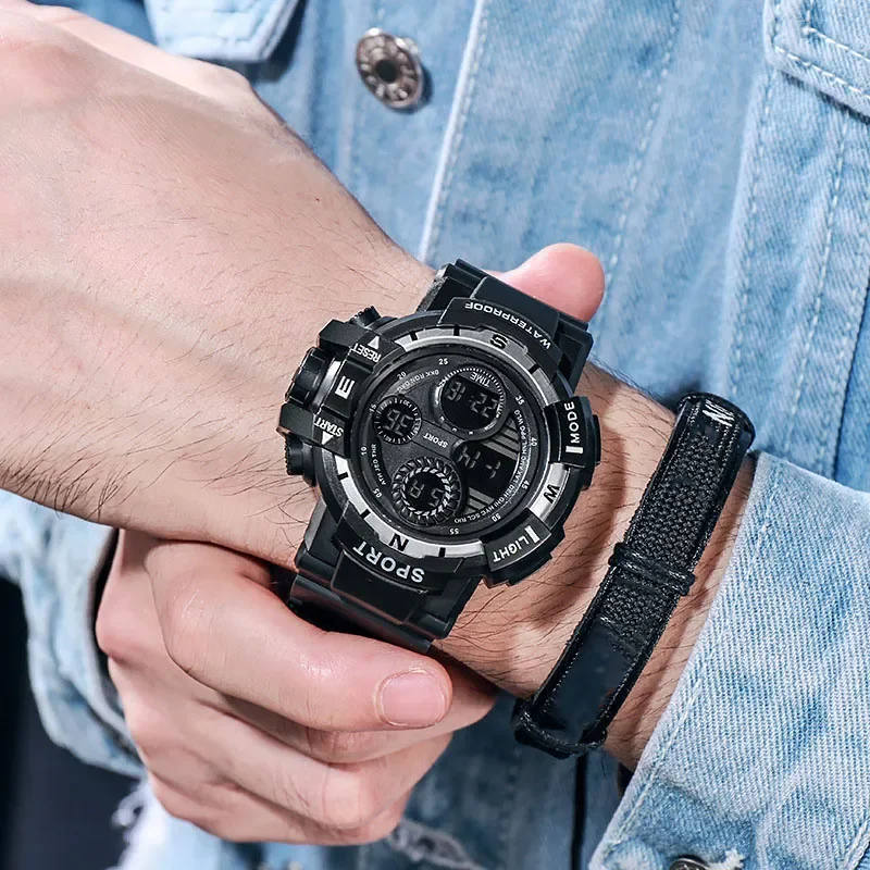 YIKAZE Sports Watch for men Black Dial Military Digital Watch Luminous Date Chronograph Alarm Clock Student Kids Man Wristwatch