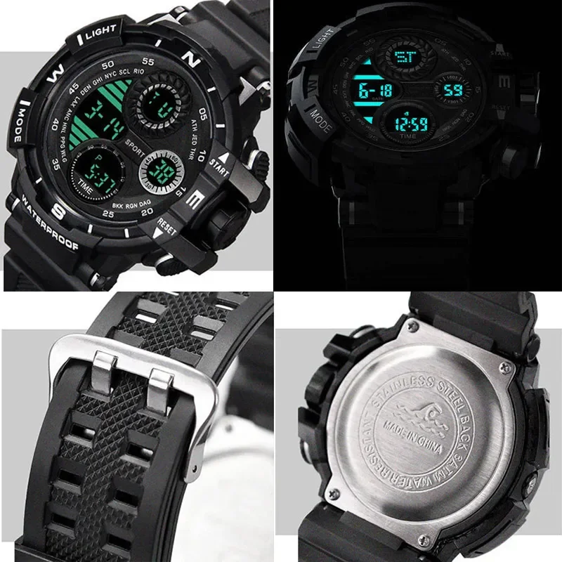 YIKAZE Sports Watch for men Black Dial Military Digital Watch Luminous Date Chronograph Alarm Clock Student Kids Man Wristwatch