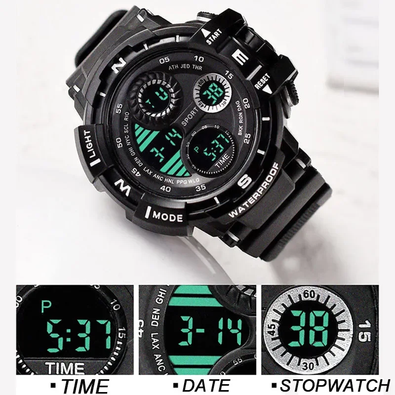 YIKAZE Sports Watch for men Black Dial Military Digital Watch Luminous Date Chronograph Alarm Clock Student Kids Man Wristwatch