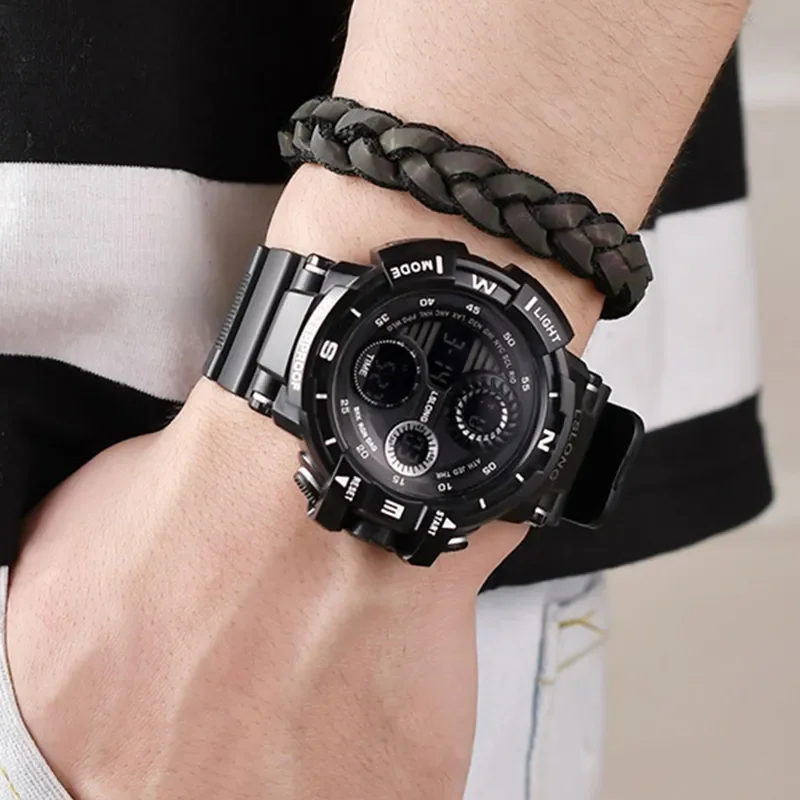 YIKAZE Sports Watch for men Black Dial Military Digital Watch Luminous Date Chronograph Alarm Clock Student Kids Man Wristwatch