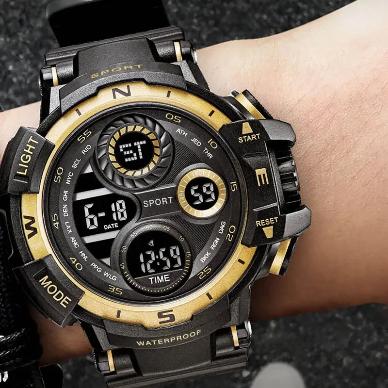 YIKAZE Sports Watch for men Black Dial Military Digital Watch Luminous Date Chronograph Alarm Clock Student Kids Man Wristwatch