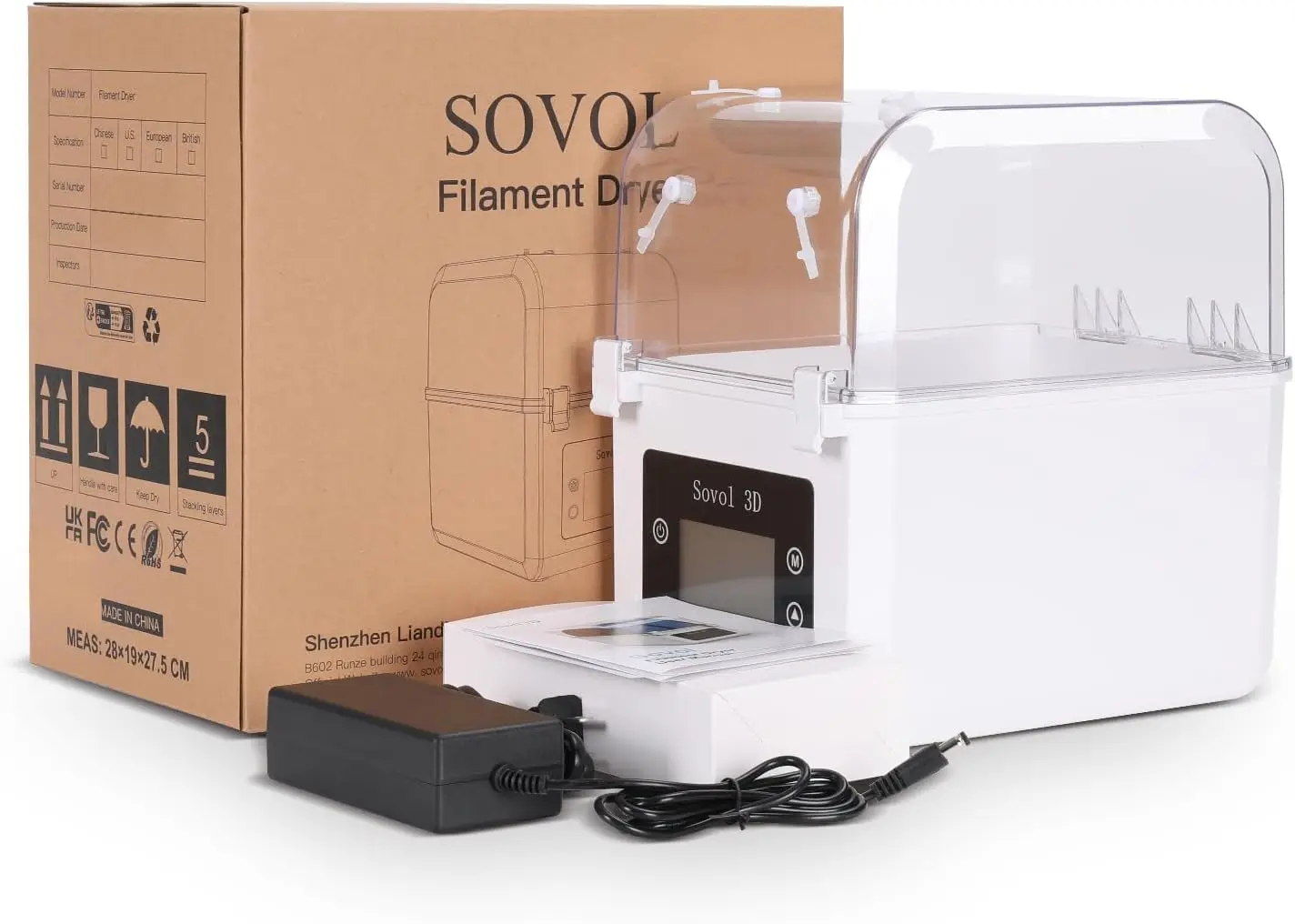 Sovol 2 Rolls Filament Dehydrator Spool Holder Filaments Dry Box for 1.75mm, 2.85mm ABS PLA PETG TPU FDM Material 3D Printer