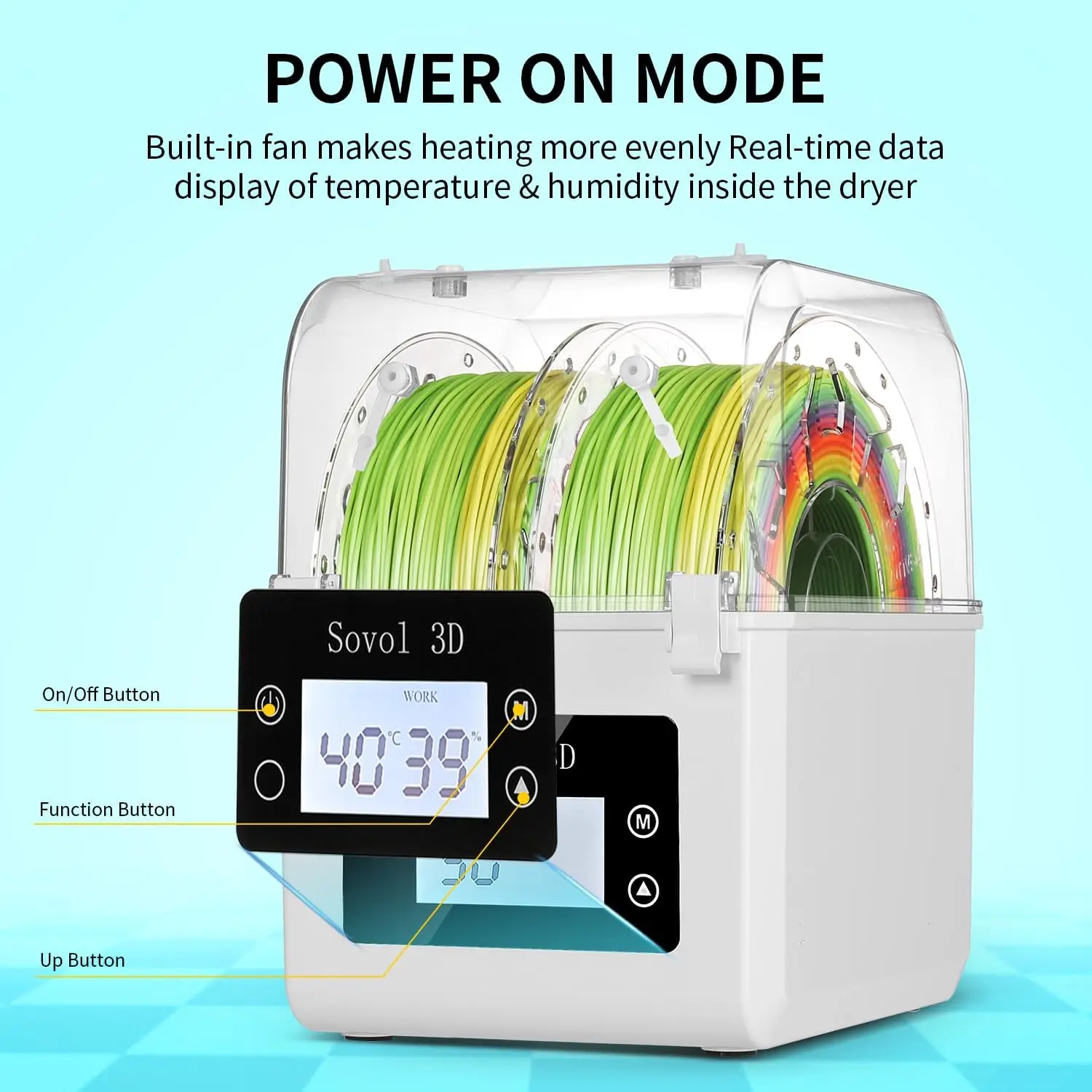 Sovol 2 Rolls Filament Dehydrator Spool Holder Filaments Dry Box for 1.75mm, 2.85mm ABS PLA PETG TPU FDM Material 3D Printer