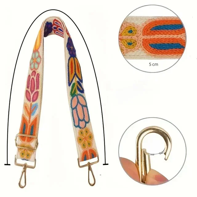 Hand Embroidered Vintage Style Shoulder Strap Multipurpose Fashion Purse Handbags Accessories Adjustable Comfort Accessory Strap