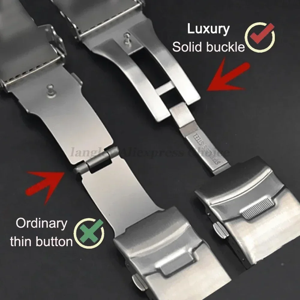 Lucury Solid Buckle for Seiko Diving Folding Stainless Steel Watch Silver Clasp 18/20mm 22mm 24mm Metal Button Watch Accessories