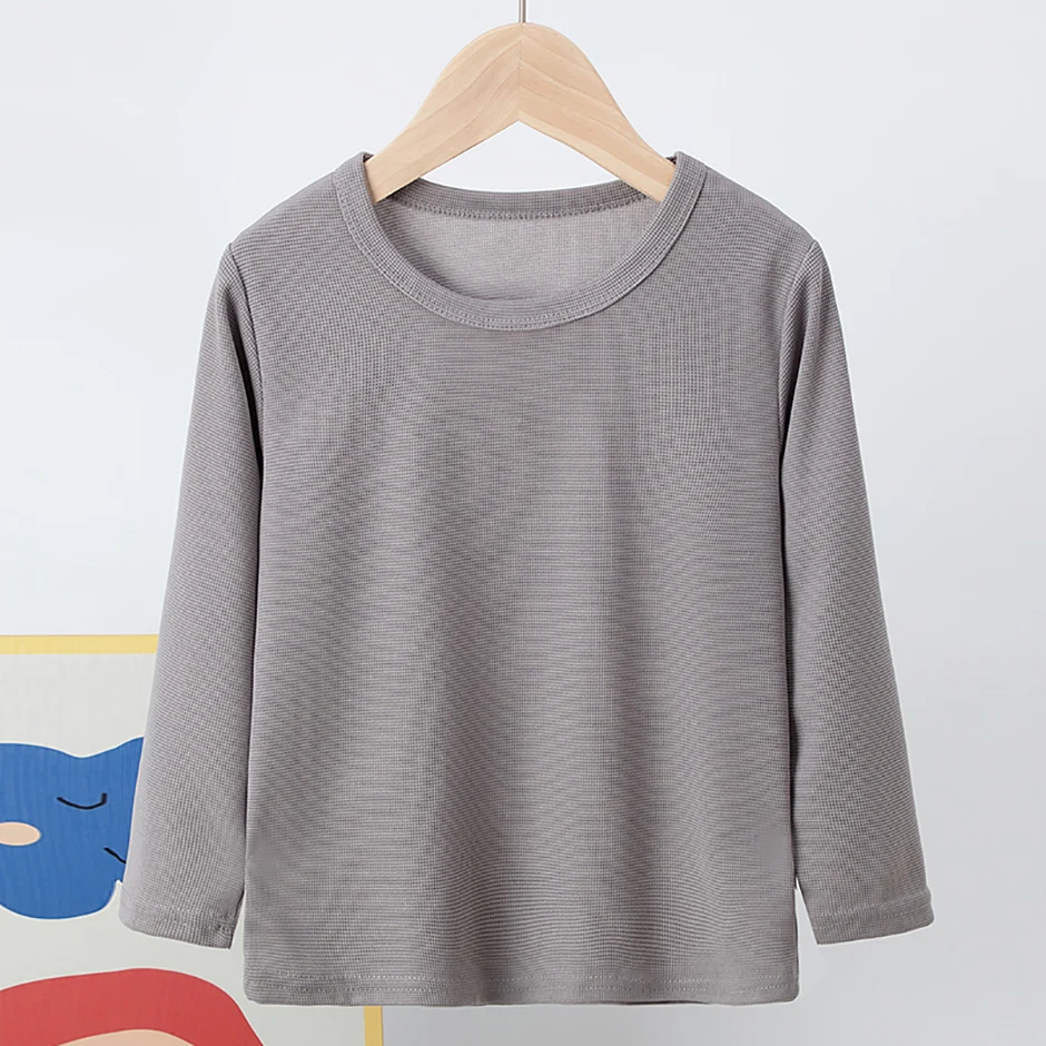 Children's Autumn Solid Color Simple Joker Long Sleeve T-Shirt Boys Casual Sports Shirt Girls Fashion Round Neck Sweater