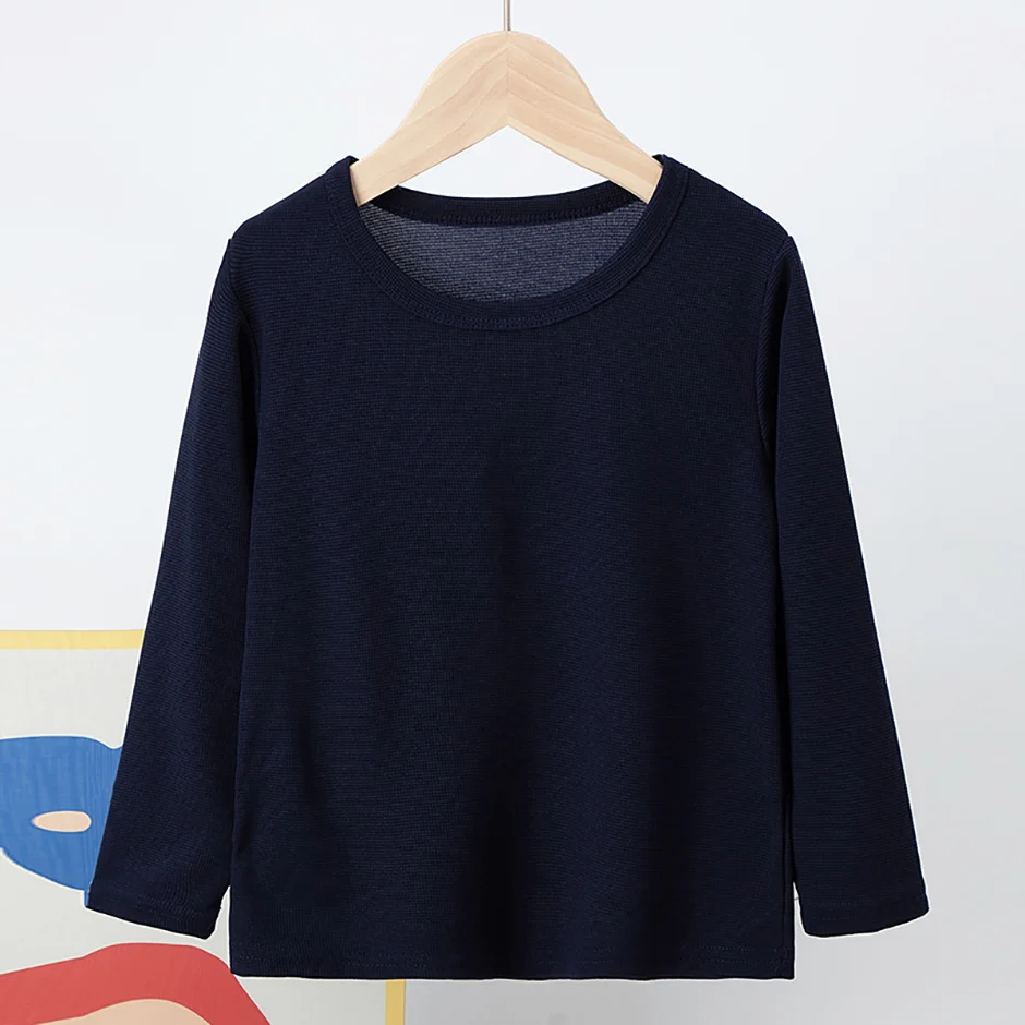 Children's Autumn Solid Color Simple Joker Long Sleeve T-Shirt Boys Casual Sports Shirt Girls Fashion Round Neck Sweater