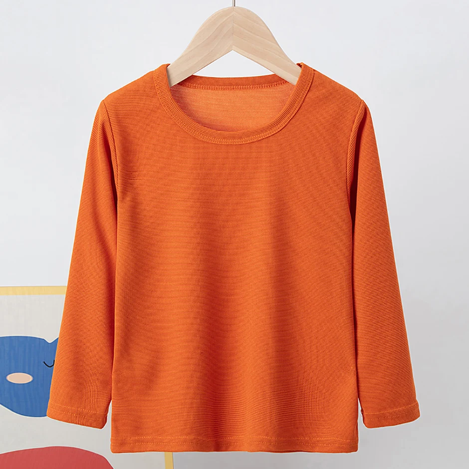 Children's Autumn Solid Color Simple Joker Long Sleeve T-Shirt Boys Casual Sports Shirt Girls Fashion Round Neck Sweater