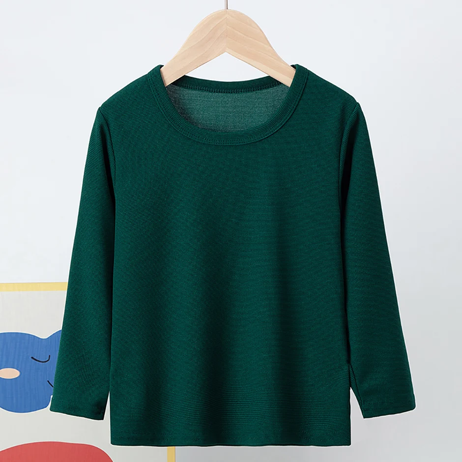 Children's Autumn Solid Color Simple Joker Long Sleeve T-Shirt Boys Casual Sports Shirt Girls Fashion Round Neck Sweater