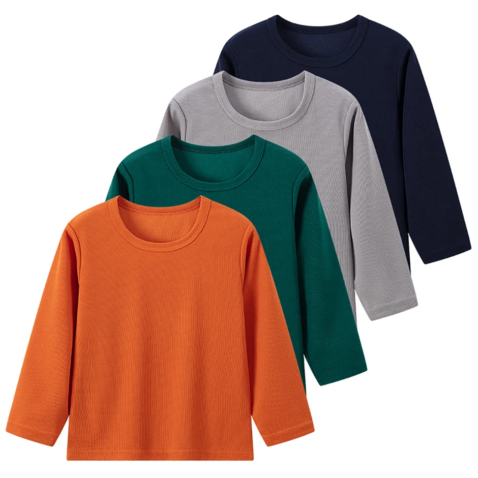 Children's Autumn Solid Color Simple Joker Long Sleeve T-Shirt Boys Casual Sports Shirt Girls Fashion Round Neck Sweater