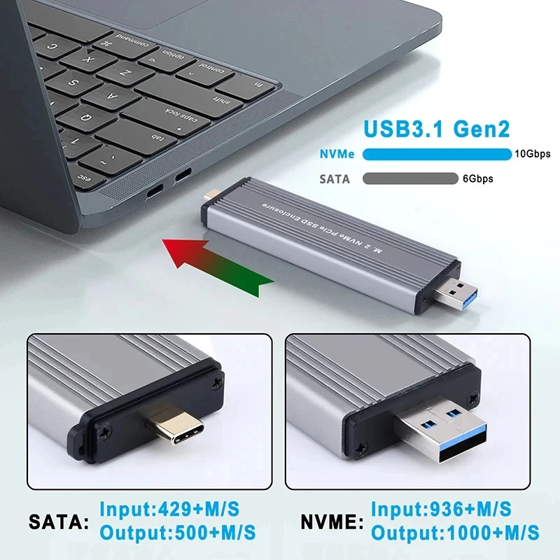 M.2 NVME NGFF SATA Dual Protocols Enclosure M2 SSD Case USB 3.2 Type C SSD Adapter 10Gbps To NVMe SATA External Hard Disk Box