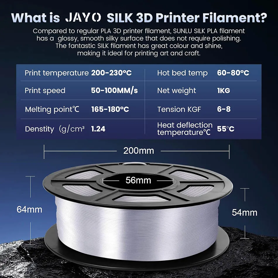 JAYO 5 Rolls 3D Filament PLA/PLA META/PETG/SILK PLA+/Wood/PLA Marblel/ APLA 1.75mm1.1KG 3D Printer Filament for FDM Muticolor