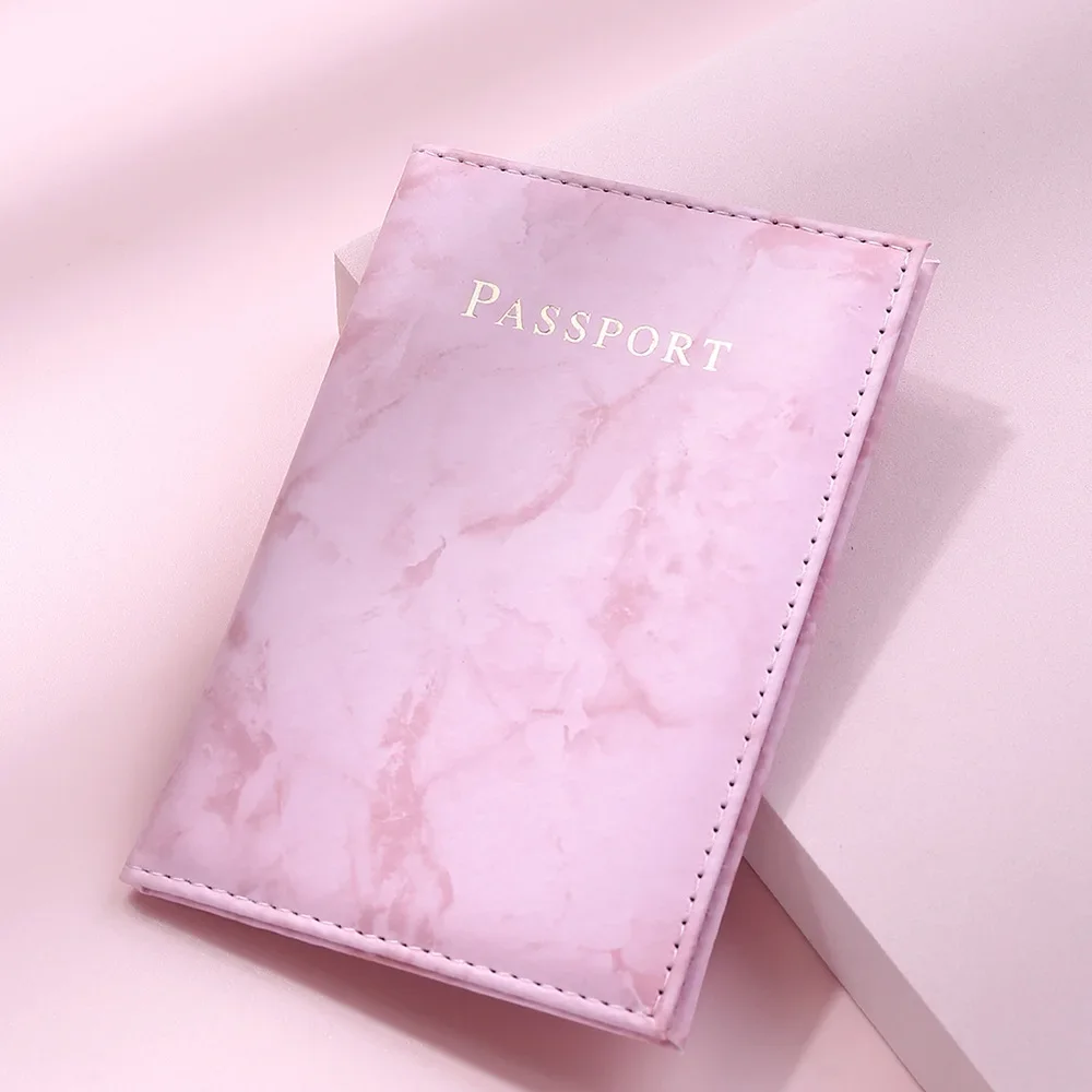 Women Men Passport Cover Pu Leather Marble Style Travel ID Credit Card Passport Holder Ticket Protective Packet Bag Wallet Pouch