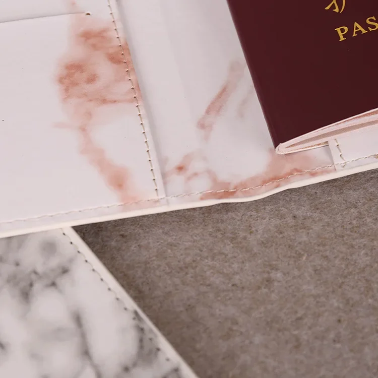Women Men Passport Cover Pu Leather Marble Style Travel ID Credit Card Passport Holder Ticket Protective Packet Bag Wallet Pouch