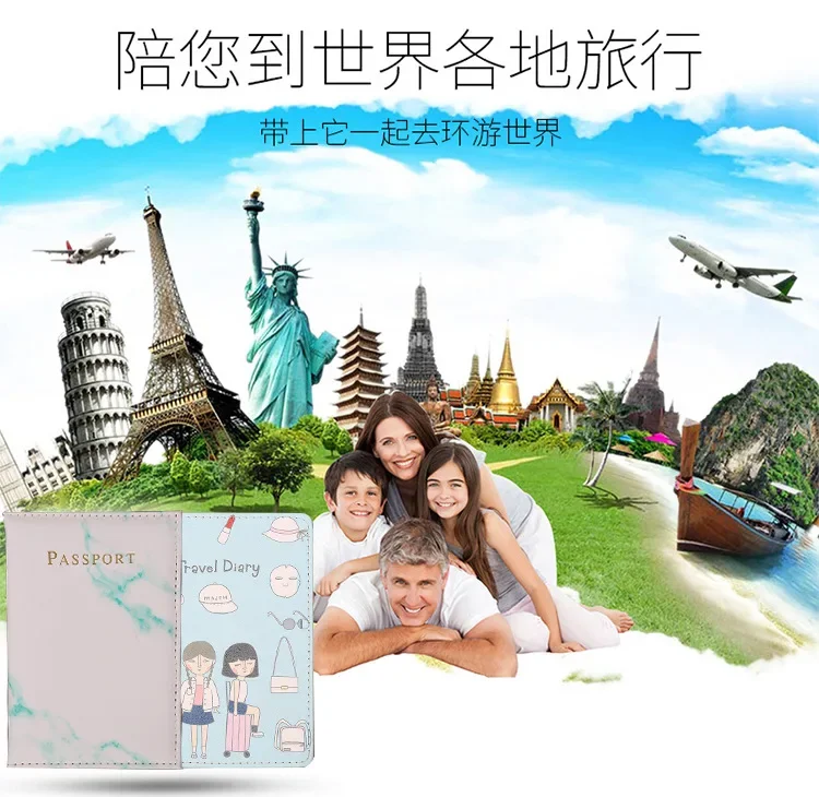Women Men Passport Cover Pu Leather Marble Style Travel ID Credit Card Passport Holder Ticket Protective Packet Bag Wallet Pouch