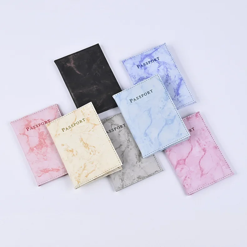 Women Men Passport Cover Pu Leather Marble Style Travel ID Credit Card Passport Holder Ticket Protective Packet Bag Wallet Pouch