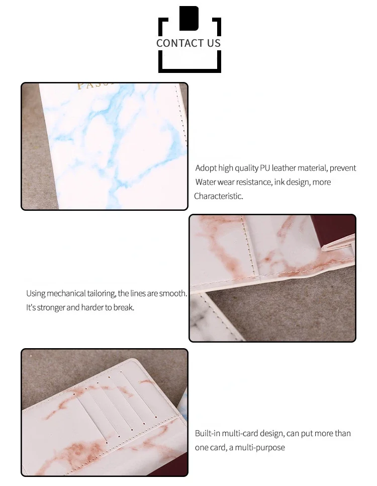 Women Men Passport Cover Pu Leather Marble Style Travel ID Credit Card Passport Holder Ticket Protective Packet Bag Wallet Pouch