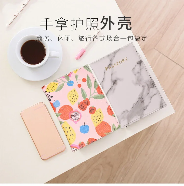 Women Men Passport Cover Pu Leather Marble Style Travel ID Credit Card Passport Holder Ticket Protective Packet Bag Wallet Pouch