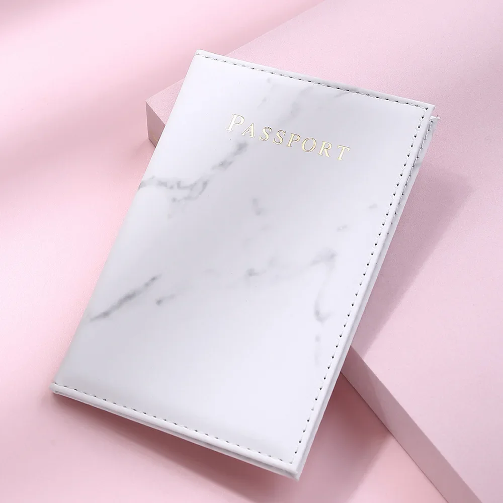 Women Men Passport Cover Pu Leather Marble Style Travel ID Credit Card Passport Holder Ticket Protective Packet Bag Wallet Pouch