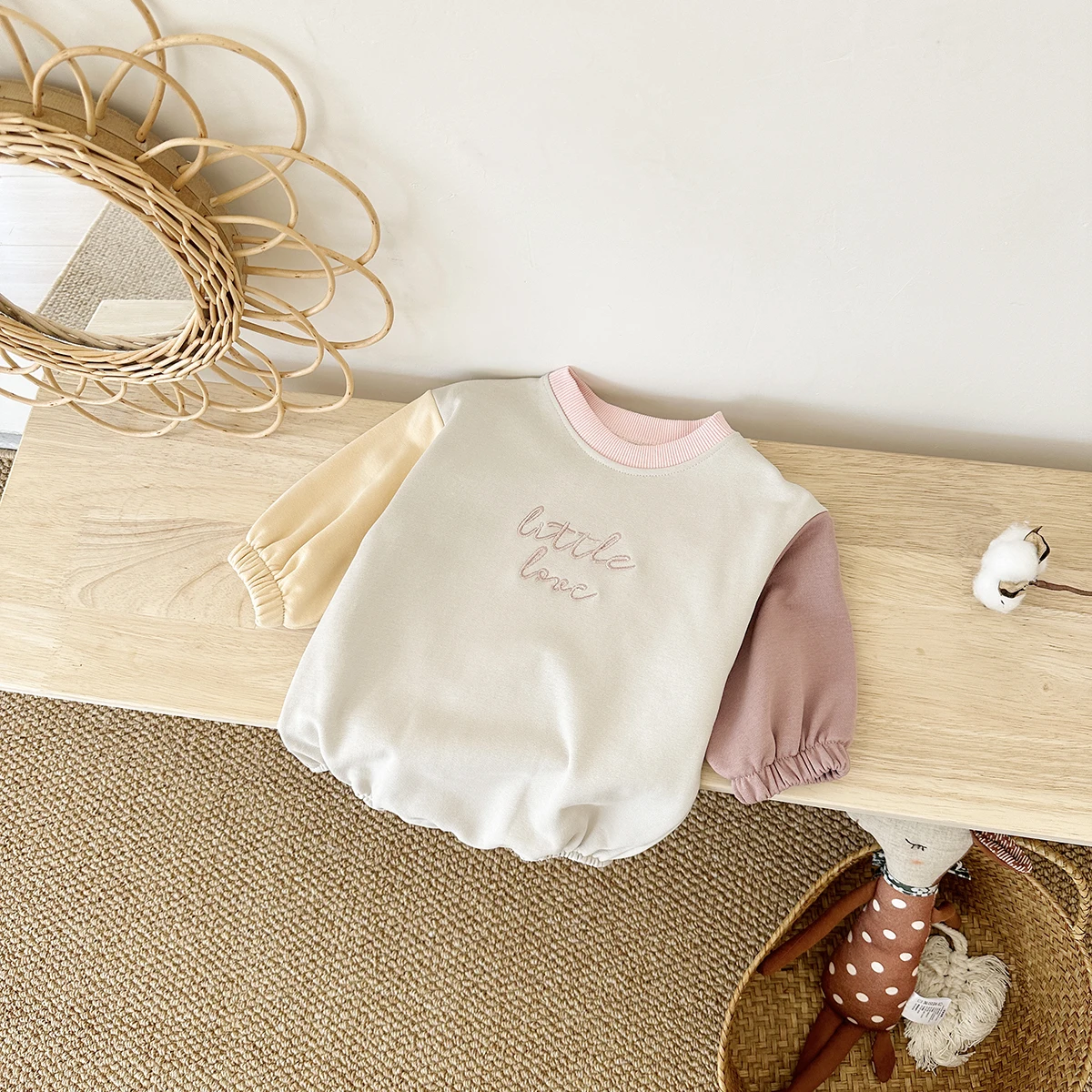 Autumn Baby Girl Clothes Newborn Toddler Boy Jumpsuit Letter Embroidery Long Sleeve Splicing Colors Bodysuits Rompers Baby
