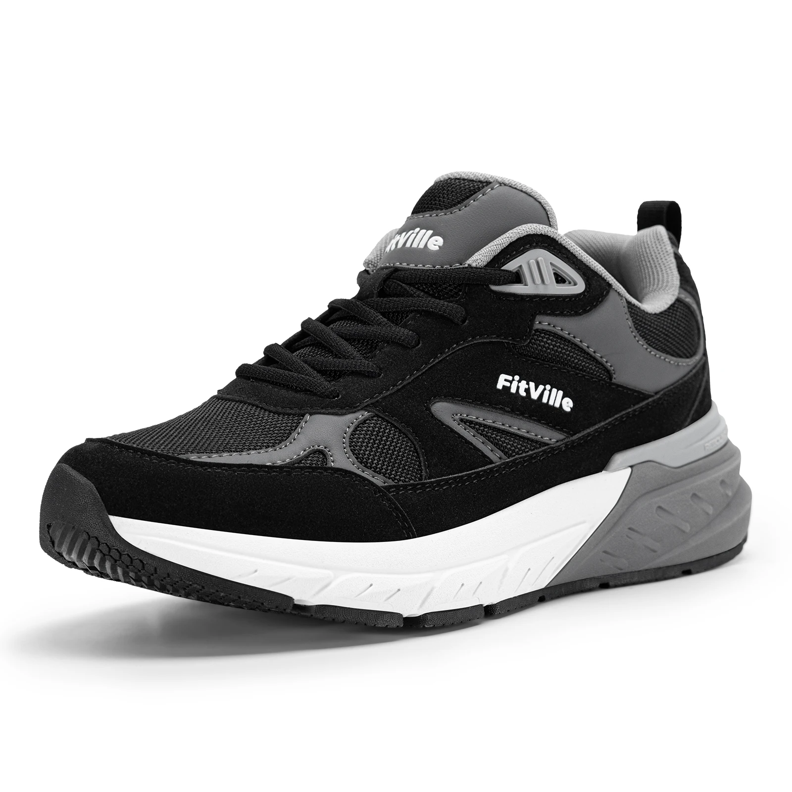 FitVille Newest Walking Shoes for Men Wide Width Sneakers with Arch Support for Flat Feet Heel Pain Relief Plantar Fasciitis