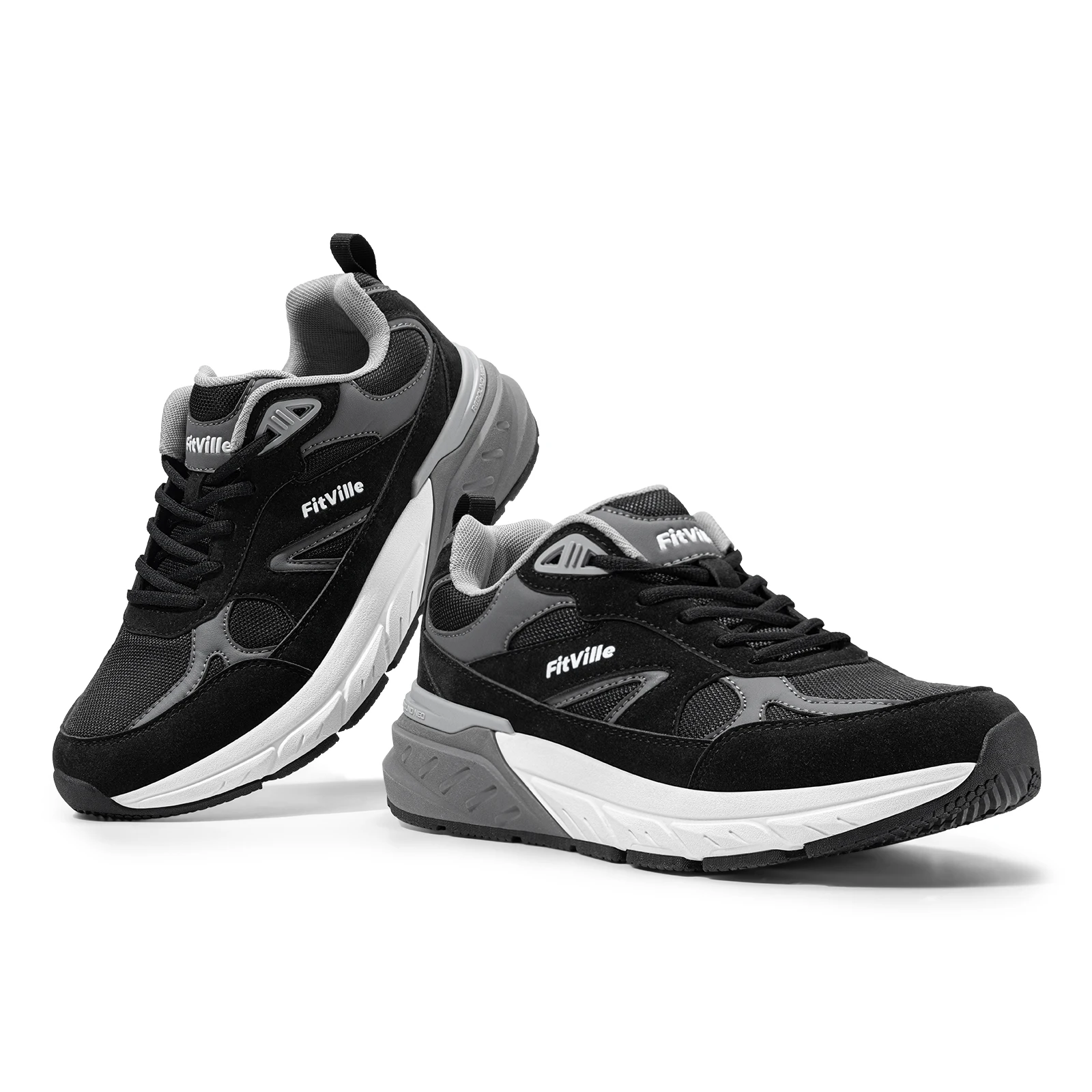 FitVille Newest Walking Shoes for Men Wide Width Sneakers with Arch Support for Flat Feet Heel Pain Relief Plantar Fasciitis
