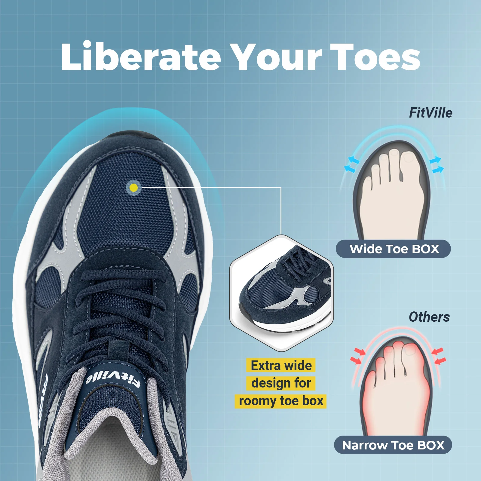 FitVille Newest Walking Shoes for Men Wide Width Sneakers with Arch Support for Flat Feet Heel Pain Relief Plantar Fasciitis