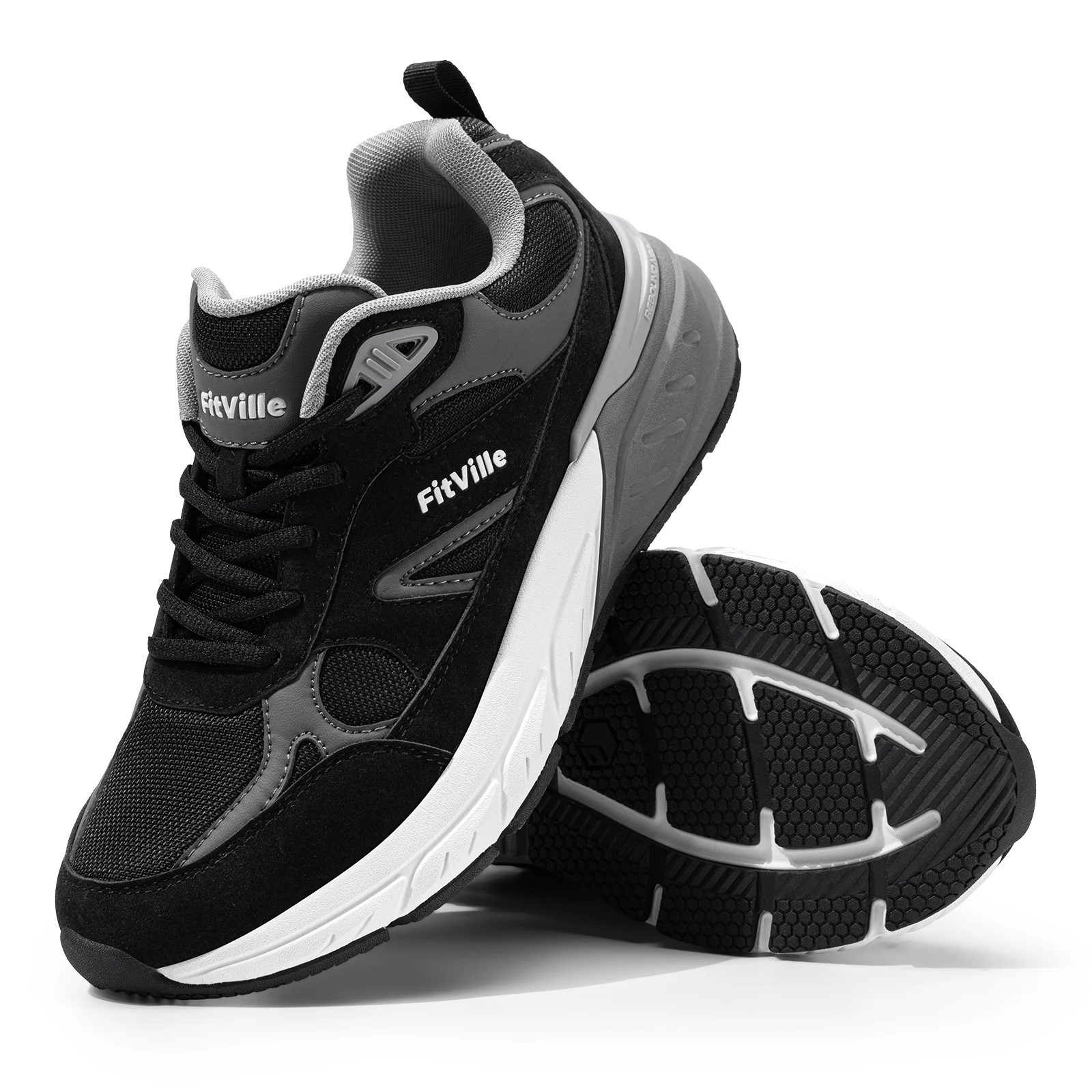 FitVille Newest Walking Shoes for Men Wide Width Sneakers with Arch Support for Flat Feet Heel Pain Relief Plantar Fasciitis