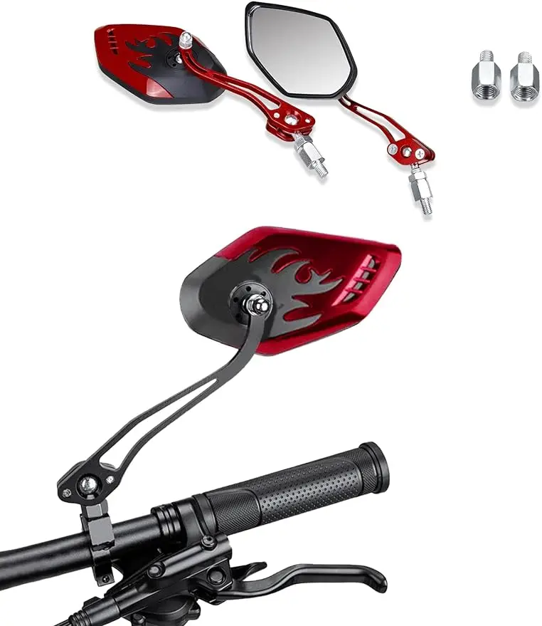 1Pair Universal Motocycle Rear View Adjustable Side Mirrors for Handlebars Aluminum Flame Pattern with 8mm/10mm Screws