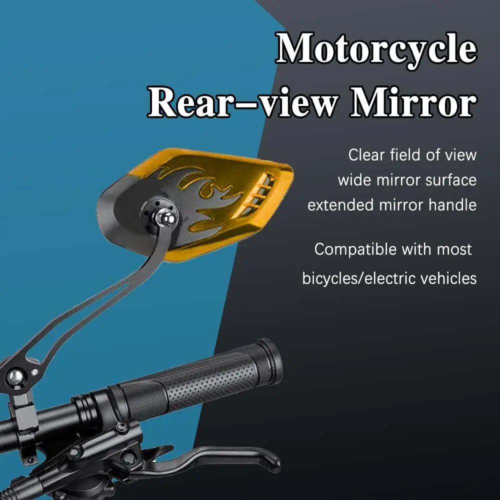 1Pair Universal Motocycle Rear View Adjustable Side Mirrors for Handlebars Aluminum Flame Pattern with 8mm/10mm Screws