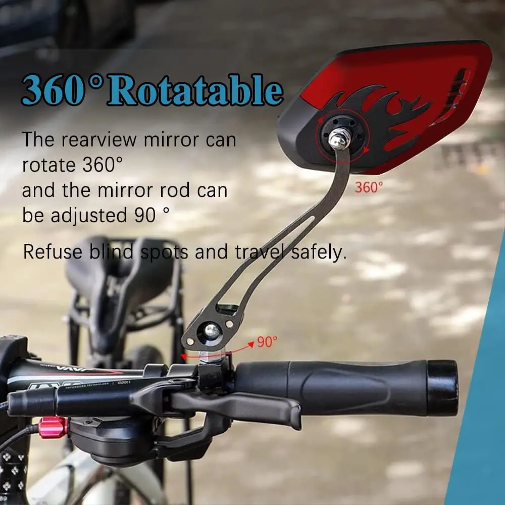 1Pair Universal Motocycle Rear View Adjustable Side Mirrors for Handlebars Aluminum Flame Pattern with 8mm/10mm Screws