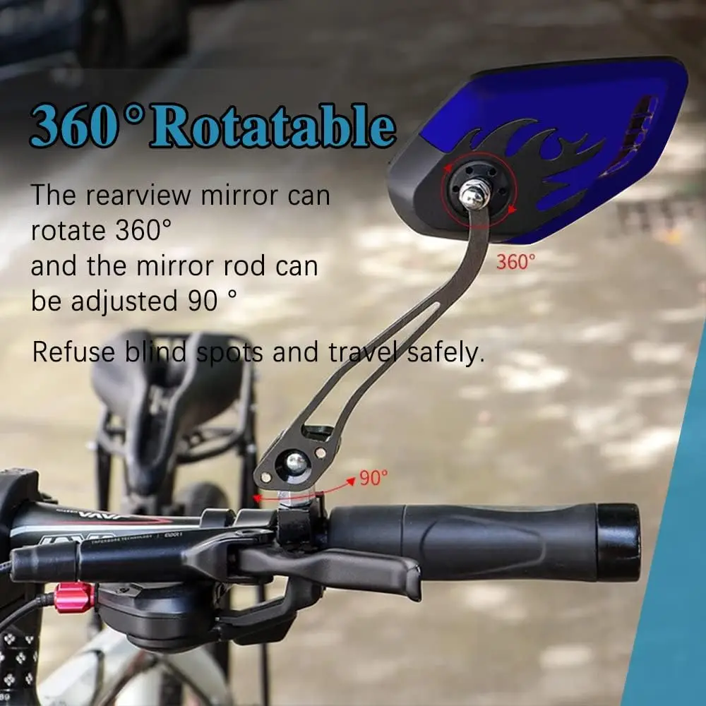 1Pair Universal Motocycle Rear View Adjustable Side Mirrors for Handlebars Aluminum Flame Pattern with 8mm/10mm Screws