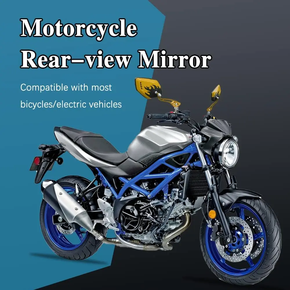 1Pair Universal Motocycle Rear View Adjustable Side Mirrors for Handlebars Aluminum Flame Pattern with 8mm/10mm Screws