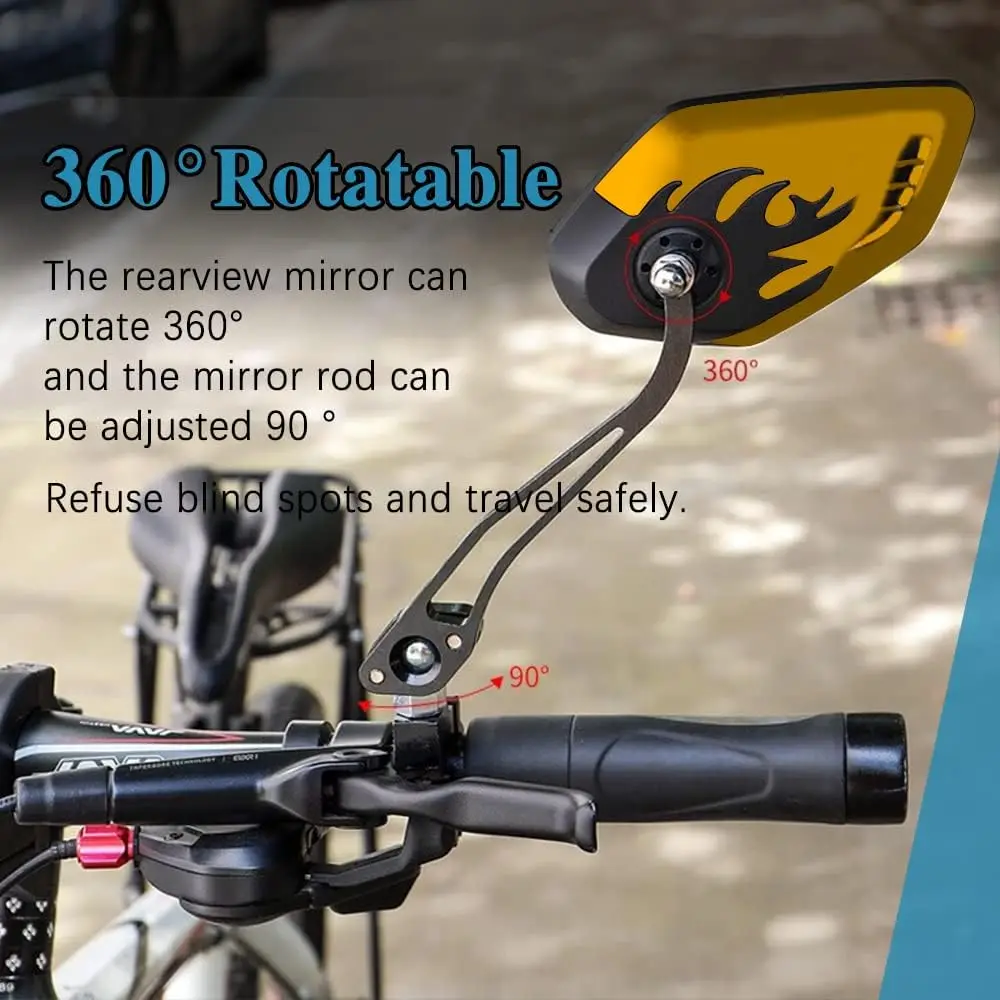 1Pair Universal Motocycle Rear View Adjustable Side Mirrors for Handlebars Aluminum Flame Pattern with 8mm/10mm Screws