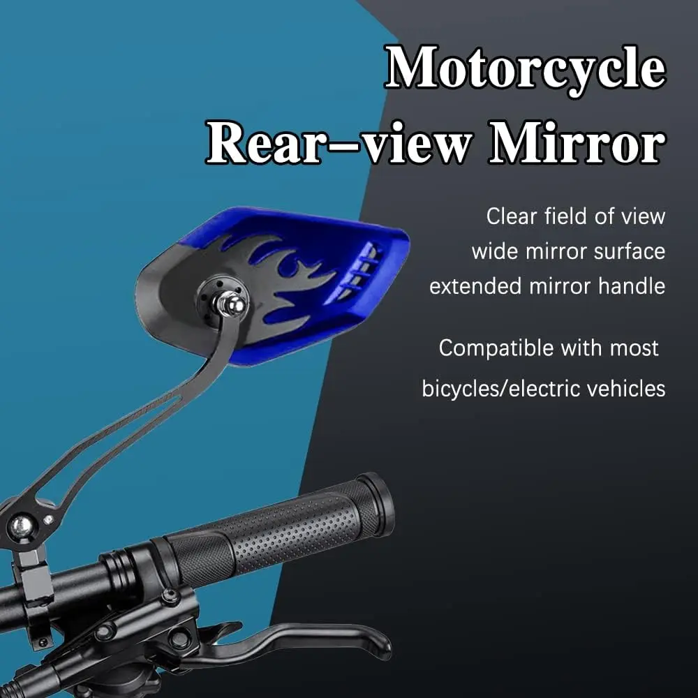 1Pair Universal Motocycle Rear View Adjustable Side Mirrors for Handlebars Aluminum Flame Pattern with 8mm/10mm Screws