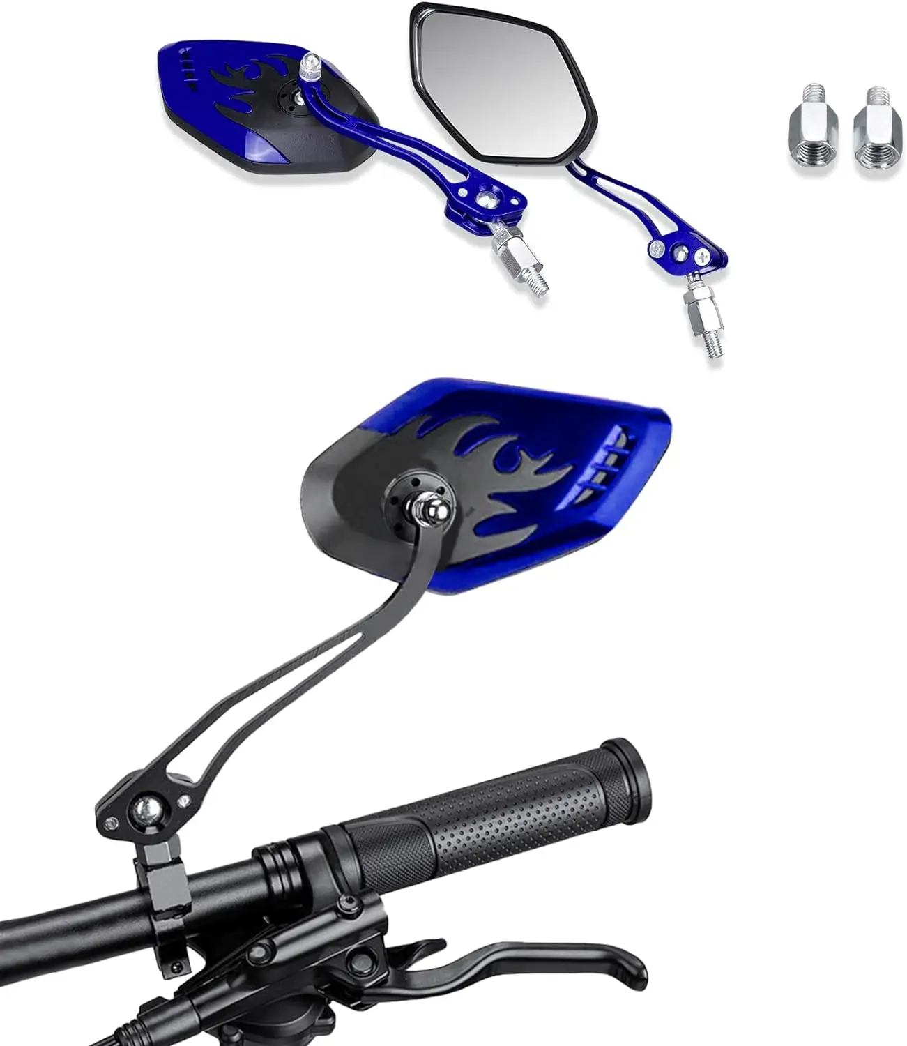 1Pair Universal Motocycle Rear View Adjustable Side Mirrors for Handlebars Aluminum Flame Pattern with 8mm/10mm Screws