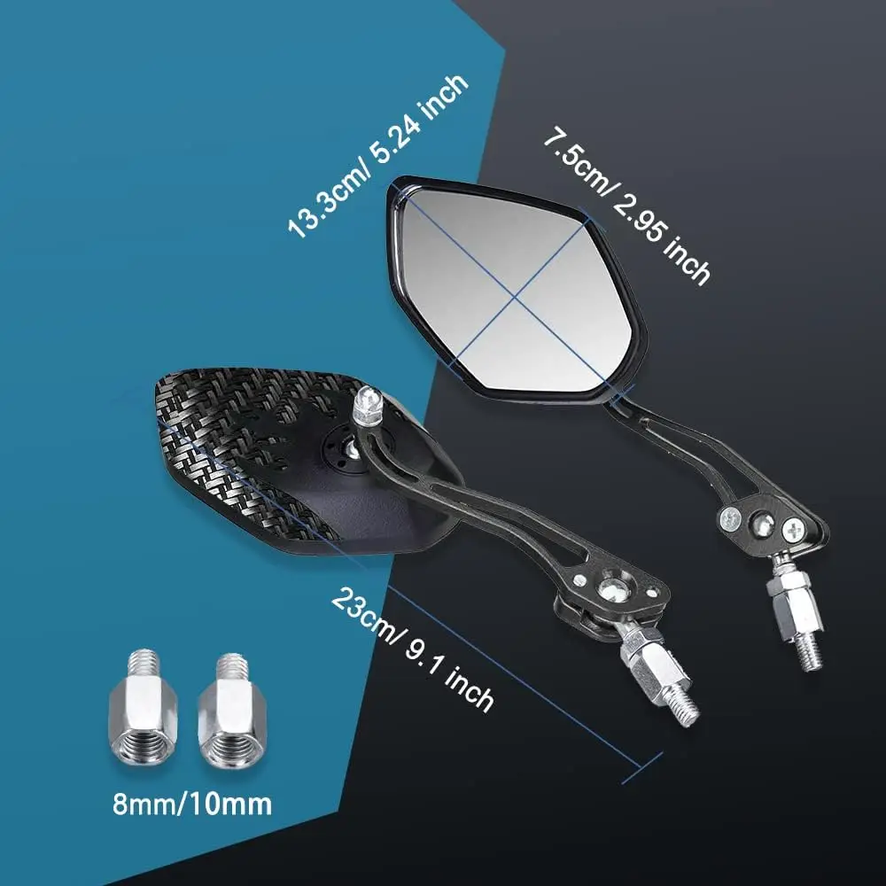 1Pair Universal Motocycle Rear View Adjustable Side Mirrors for Handlebars Aluminum Flame Pattern with 8mm/10mm Screws