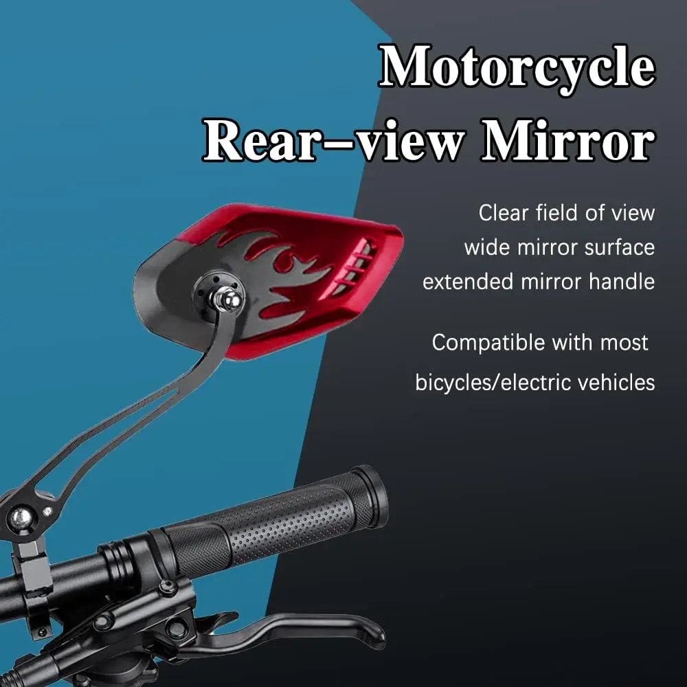 1Pair Universal Motocycle Rear View Adjustable Side Mirrors for Handlebars Aluminum Flame Pattern with 8mm/10mm Screws